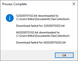 School Download Complete (Adams County, two missing files) message