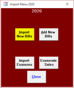 Import New Bills button on Import Menu